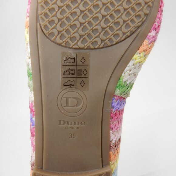 DUNE LONDON Hallo Ballet Flats Size 9 Tan Multi Stripe Charm Bow Detail NEW - Picture 10 of 12